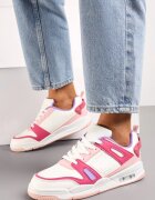  Sneakerși Sport Alb-Roz cu Inserții din Piele Ecologică Isadona