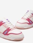  Sneakerși Sport Alb-Roz cu Inserții din Piele Ecologică Isadona
