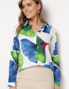 sophyline Cămașă Alb-Bleumarin cu Croială Clasică cu Model Floral Rubuselle