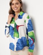 sophyline Cămașă Alb-Bleumarin cu Croială Clasică cu Model Floral Rubuselle