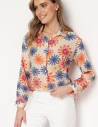 sophyline Cămașă Bej-Albastru florală cu nasturi Horisa