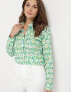 sophyline Cămașă Verde Din bumbac Croială clasică Cu imprimeu floral Tarievia