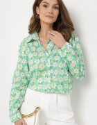 sophyline Cămașă Verde Din bumbac Croială clasică Cu imprimeu floral Tarievia