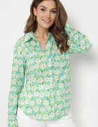 sophyline Cămașă Verde Din bumbac Croială clasică Cu imprimeu floral Tarievia