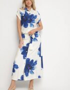 sophyline Fustă Albastră din Viscoză cu Imprimeu Floral cu Talie Înaltă cu Nasturi și Curea Zelseli