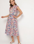 sophyline Fustă Evazată Roz din Bumbac cu Imprimeu Floral Solzekia
