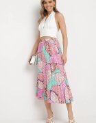 sophyline Fustă Fuchsia Plisată Midi din Material Satinat Revipa
