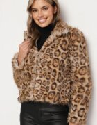 sophyline Geacă Maro de Blană artificială cu Vâscoză cu imprimeu leopard cu buzunare oblice Eltinnia