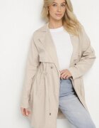 sophyline Jachetă Parka Bej cu Guler Clasic Cintrată în Talie cu Șnur Revapia