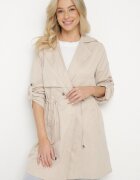 sophyline Jachetă Parka Bej cu Guler Clasic Cintrată în Talie cu Șnur Revapia