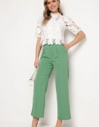 sophyline Pantaloni Verzi Eleganti Largi cu Talie Elastică și Fermoar Barcarola