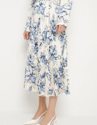 sophyline paris Fustă Alb-Albastră din Viscoză Decorată cu Pliuri și Model Floral Firavia