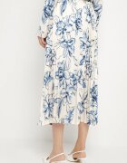 sophyline paris Fustă Alb-Albastră din Viscoză Decorată cu Pliuri și Model Floral Firavia