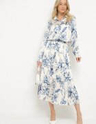sophyline paris Fustă Alb-Albastră din Viscoză Decorată cu Pliuri și Model Floral Firavia