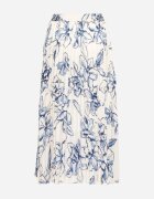 sophyline paris Fustă Alb-Albastră din Viscoză Decorată cu Pliuri și Model Floral Firavia
