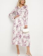 sophyline paris Fustă Alb-Fucsia cu vâscoză decorată cu pliuri și model floral Firavia