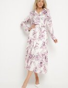 sophyline paris Fustă Alb-Fucsia cu vâscoză decorată cu pliuri și model floral Firavia