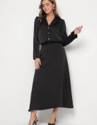 sophyline paris Fustă Neagră de satin cu viscoză cu croială evazată Polavia