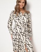 sophyline paris Rochie Bej deschis cu model geometric din material satinat cu lănțișor metalic Nastar