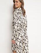 sophyline paris Rochie Bej deschis cu model geometric din material satinat cu lănțișor metalic Nastar