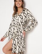 sophyline paris Rochie Bej deschis cu model geometric din material satinat cu lănțișor metalic Nastar