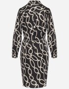 sophyline paris Rochie Neagră cu Model Geometric din Material Satinat cu Lanț Metalic Nastar