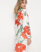 sophyline Rochie Alb-Roșie Petrecută Florală cu cordon în talie și mânecă lungă Iarneli