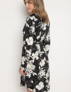 sophyline Rochie Cămașă Neagră cu Vâscoză cu Imprimeu Floral cu Curea Suplimentară Ninira