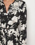sophyline Rochie Cămașă Neagră cu Vâscoză cu Imprimeu Floral cu Curea Suplimentară Ninira