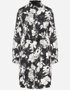 sophyline Rochie Cămașă Neagră cu Vâscoză cu Imprimeu Floral cu Curea Suplimentară Ninira