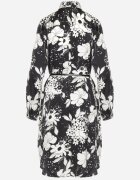 sophyline Rochie Cămașă Neagră cu Vâscoză cu Imprimeu Floral cu Curea Suplimentară Ninira
