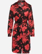 sophyline Rochie Negru-Roșie Tip Cămașă din Viscoză cu Imprimeu Floral cu Curea Adițională Ninira