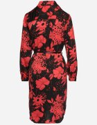 sophyline Rochie Negru-Roșie Tip Cămașă din Viscoză cu Imprimeu Floral cu Curea Adițională Ninira