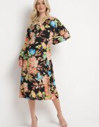 sophyline Rochie Negru-Roz Tip Petrecută cu Model Floral Anaviera
