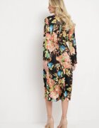 sophyline Rochie Negru-Roz Tip Petrecută cu Model Floral Anaviera