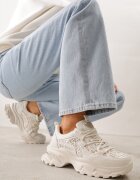 sport Sneakers Bej cu talpă groasă cu inserții din dantelă și zirconii Sephialle