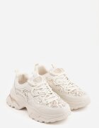 sport Sneakers Bej cu talpă groasă cu inserții din dantelă și zirconii Sephialle