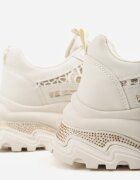 sport Sneakers Bej cu talpă groasă cu inserții din dantelă și zirconii Sephialle