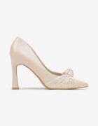  Stiletto Bej cu toc clepsidră cu aplicație de zirconiu pe vârf Virima
