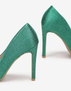  Stilettos Verzi din Satin cu Zirconii Relki