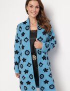 studio eleven Cardigan Albastru cu Imprimeu Floral Grafic și Cordon Legat Juulia