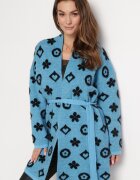 studio eleven Cardigan Albastru cu Imprimeu Floral Grafic și Cordon Legat Juulia