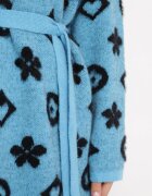 studio eleven Cardigan Albastru cu Imprimeu Floral Grafic și Cordon Legat Juulia