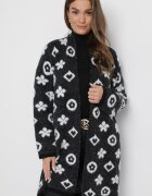 studio eleven Cardigan Negru cu Model Floral Grafic și Cordon Legat Juulia