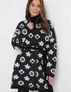 studio eleven Cardigan Negru cu Model Floral Grafic și Cordon Legat Juulia