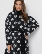 studio eleven Cardigan Negru cu Model Floral Grafic și Cordon Legat Juulia