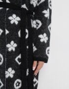 studio eleven Cardigan Negru cu Model Floral Grafic și Cordon Legat Juulia