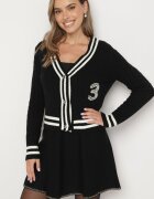 studio eleven Cardigan Negru din Bumbac Ornat cu Benzi Perle și Zirconii Liasha