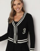 studio eleven Cardigan Negru din Bumbac Ornat cu Benzi Perle și Zirconii Liasha