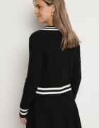 studio eleven Cardigan Negru din Bumbac Ornat cu Benzi Perle și Zirconii Liasha